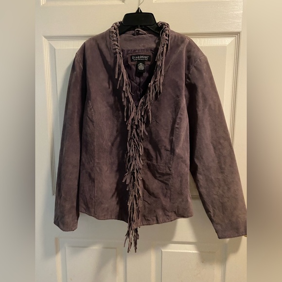 Jackets & Blazers - Ladies Beautiful Purple Dialogue Leather Jacket With Fringes Size Large